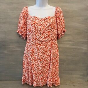 Lost + Wander Orange White Flower Mini Dress Large Good Condition
